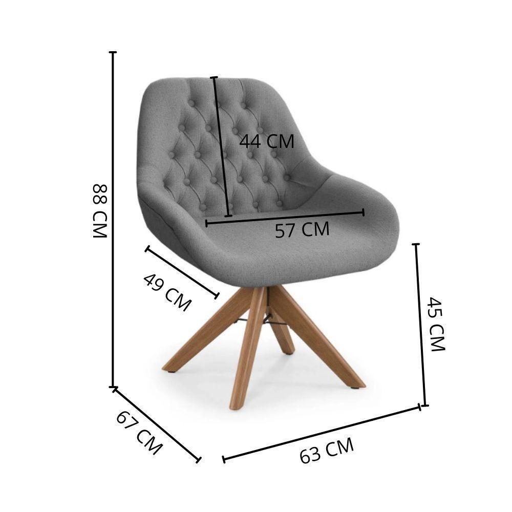 Poltrona Pandora Linho Chumbo Com Capitonê E Base Giratória Madeira - 5