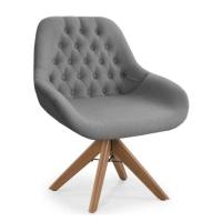 Poltrona Pandora Linho Chumbo Com Capitonê E Base Giratória Madeira - 1