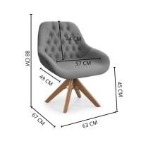 Poltrona Pandora Linho Chumbo Com Capitonê E Base Giratória Madeira - 5