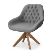 Poltrona Pandora Linho Chumbo Com Capitonê E Base Giratória Madeira - 6