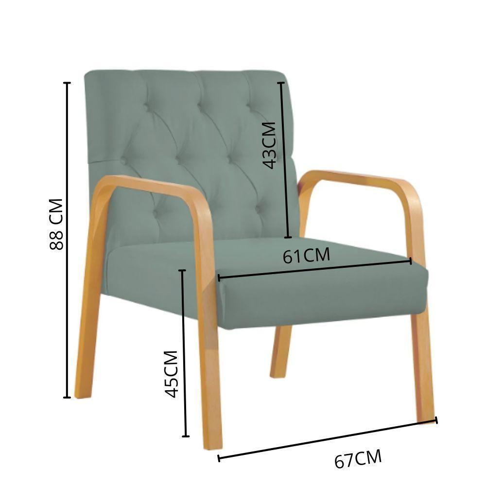 Poltrona Ellie Veludo Verde Com Capitonê E Base Madeira - 4