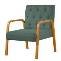 Poltrona Ellie Veludo Verde Com Capitonê E Base Madeira - 1