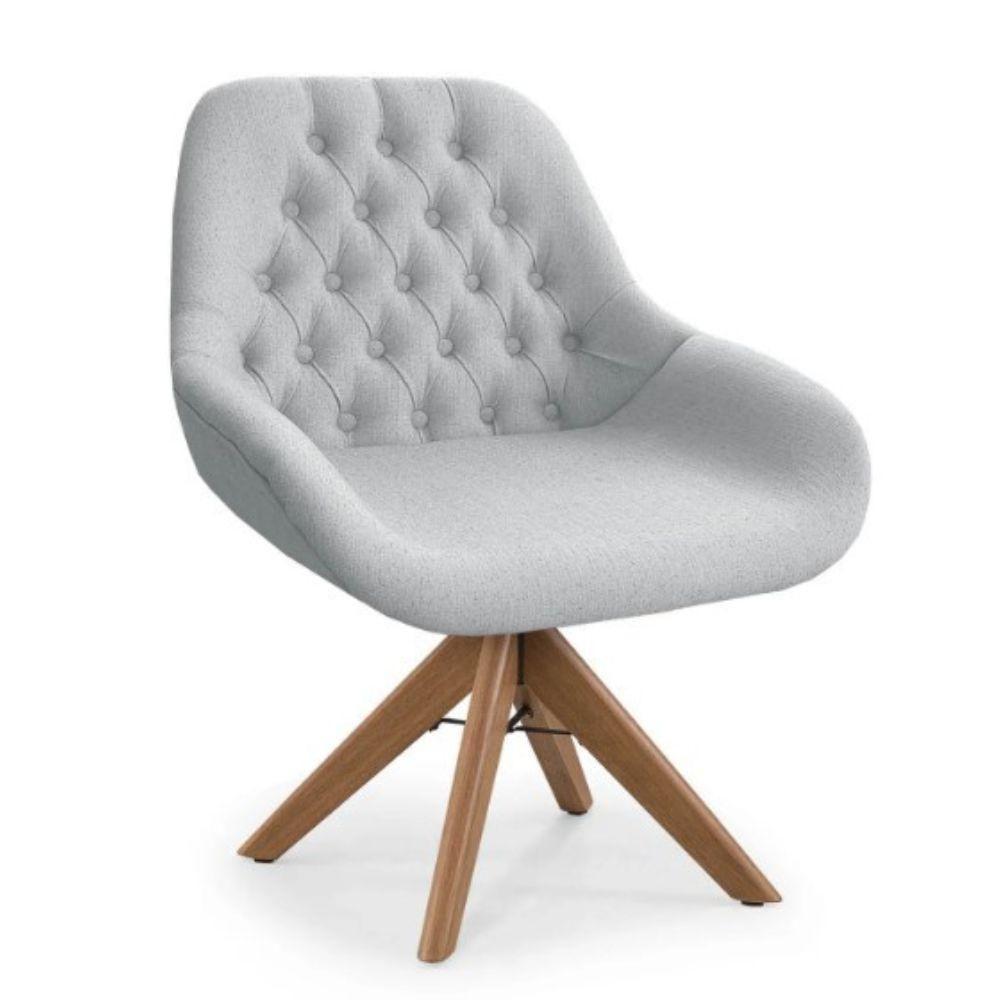 Poltrona Pandora Linho Prata Com Capitonê E Base Giratória Madeira - 1