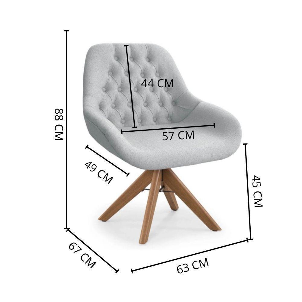 Poltrona Pandora Linho Prata Com Capitonê E Base Giratória Madeira - 5