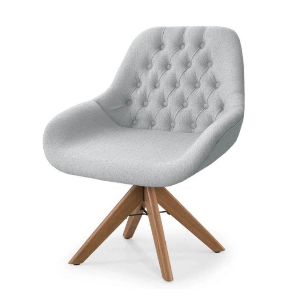 Poltrona Pandora Linho Prata Com Capitonê E Base Giratória Madeira - 6