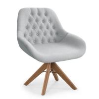 Poltrona Pandora Linho Prata Com Capitonê E Base Giratória Madeira - 1