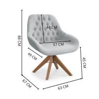 Poltrona Pandora Linho Prata Com Capitonê E Base Giratória Madeira - 5