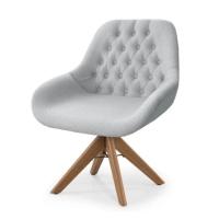 Poltrona Pandora Linho Prata Com Capitonê E Base Giratória Madeira - 6