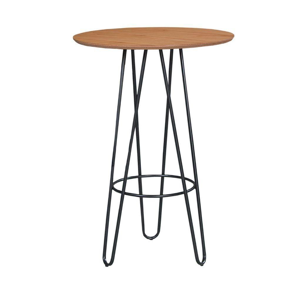 Conjunto Mesa Bistrô Dubai Tampo Madeira Com 3 Banquetas Em Couro Caramelo E Metal Preto - 3