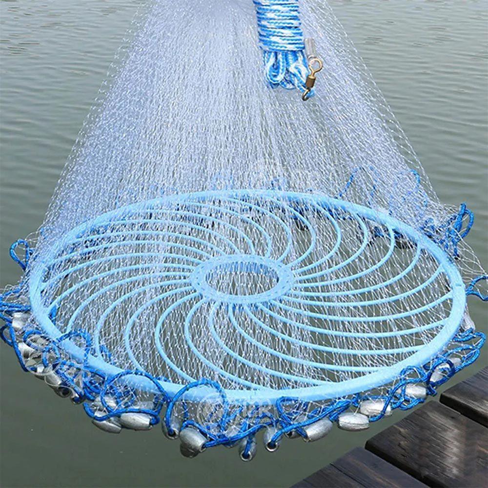 Rede Tarrafa Chinesa Disco 4 Metros Pescaria Pesca Peixe Malha 5 Multifilamento Mar Resistente - 5