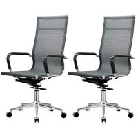 Kit 2 Cadeiras Giratória Office Sydney Presidente Fratini Tela Preta Base Aço Cromado - 1