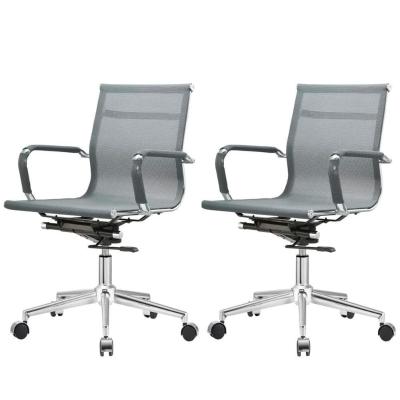 Kit 2 Cadeiras Giratória Office Sydney Diretor Fratini Tela Cinza Base Aço Cromado