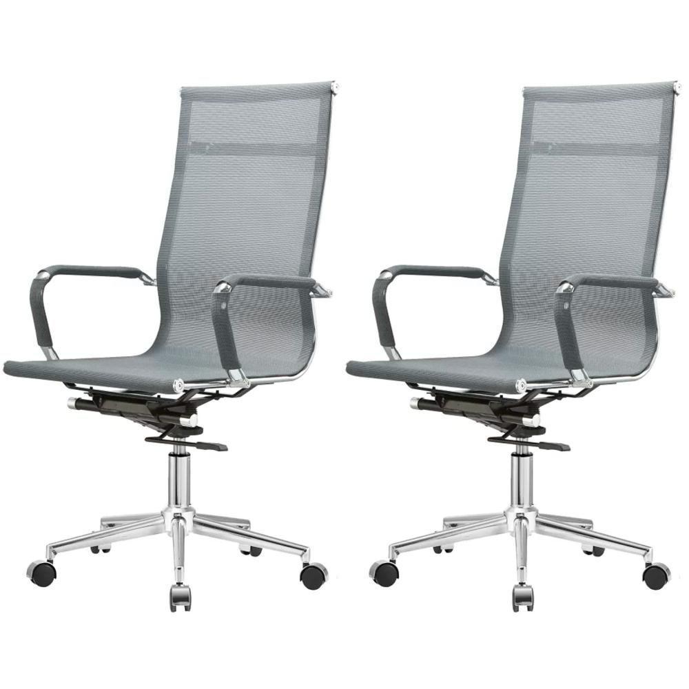 Kit 2 Cadeiras Giratória Office Sydney Presidente Fratini Tela Cinza Base Aço Cromado - 1