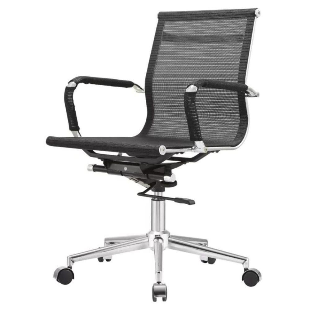 Kit 2 Cadeiras Giratória Office Sydney Diretor Fratini Tela Preta Base Aço Cromado - 2
