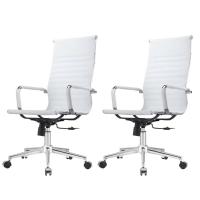 Kit 2 Cadeiras Giratória Alta Office Manhattan Esteirinha Fratini Revestida Em (pu) Branco Base - 1