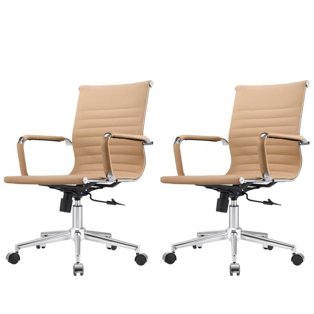 Kit 2 Cadeiras Giratória Baixa Office Manhattan Esteirinha Fratini Revestida Em (pu) Fendi Base - 1