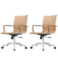 Kit 2 Cadeiras Giratória Baixa Office Manhattan Esteirinha Fratini Revestida Em (pu) Fendi Base - 1