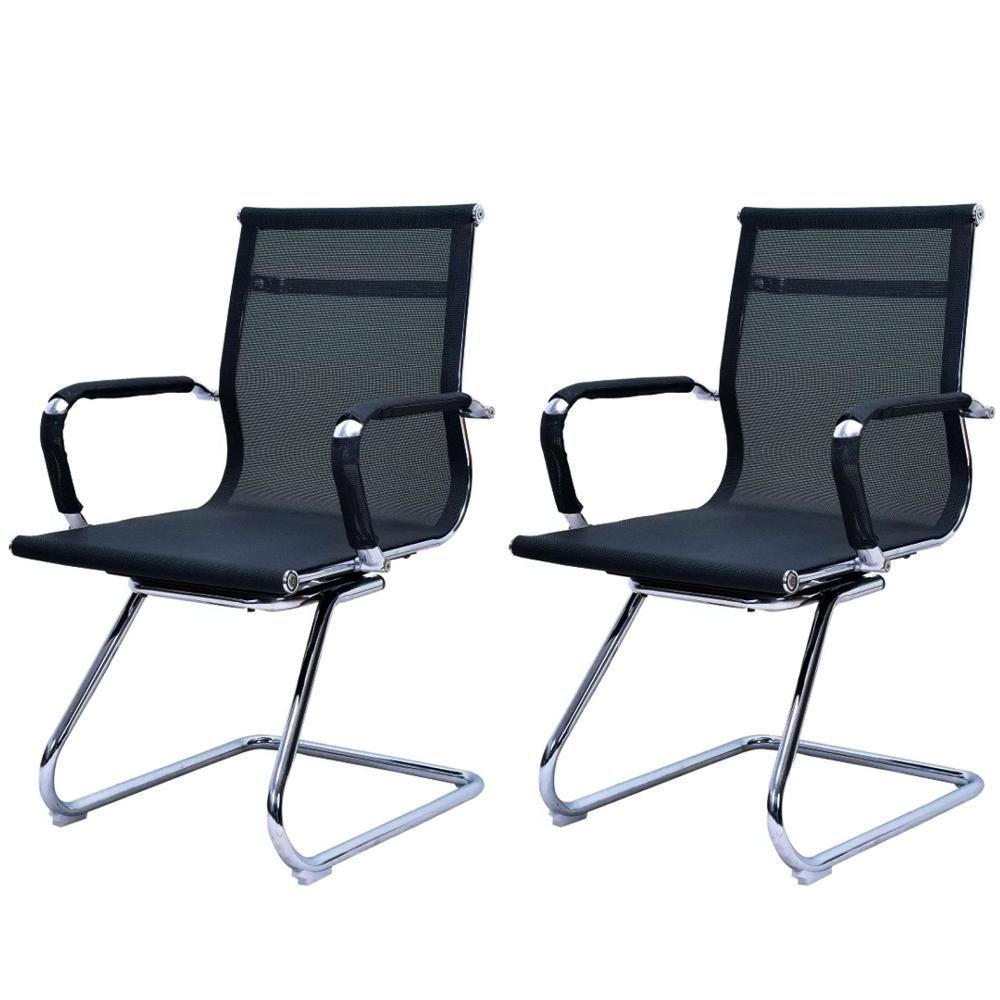 Kit 2 Cadeiras Office Sydney Fratini Tela Preta Base Fixa Aço Cromado - 1