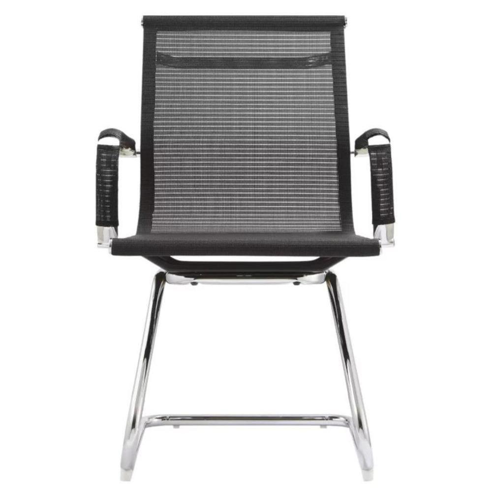 Kit 2 Cadeiras Office Sydney Fratini Tela Preta Base Fixa Aço Cromado - 6