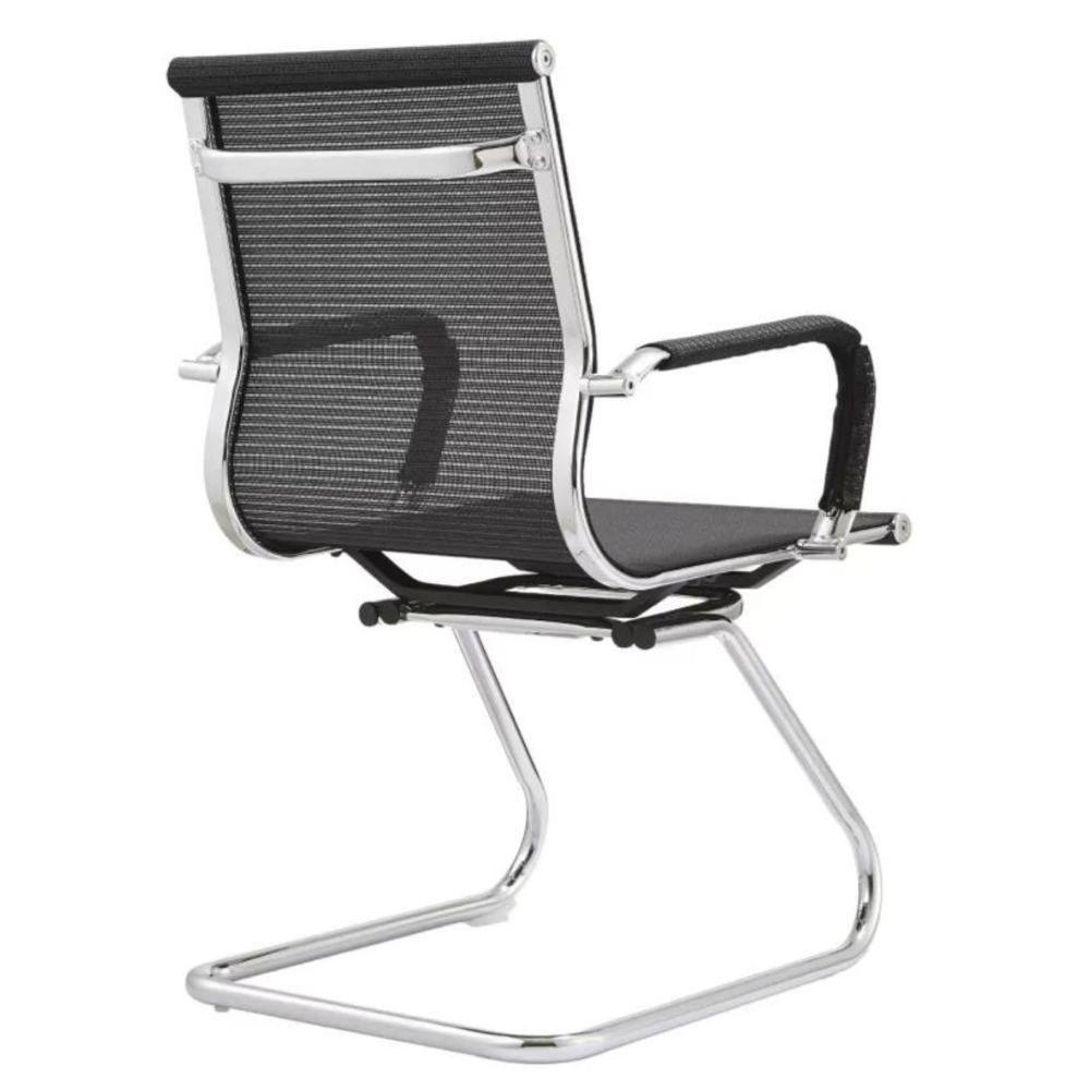 Kit 2 Cadeiras Office Sydney Fratini Tela Preta Base Fixa Aço Cromado - 7