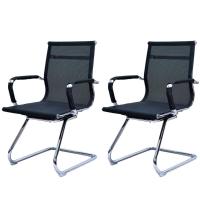 Kit 2 Cadeiras Office Sydney Fratini Tela Preta Base Fixa Aço Cromado - 1