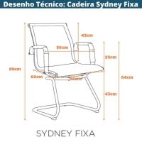 Kit 2 Cadeiras Office Sydney Fratini Tela Preta Base Fixa Aço Cromado - 5