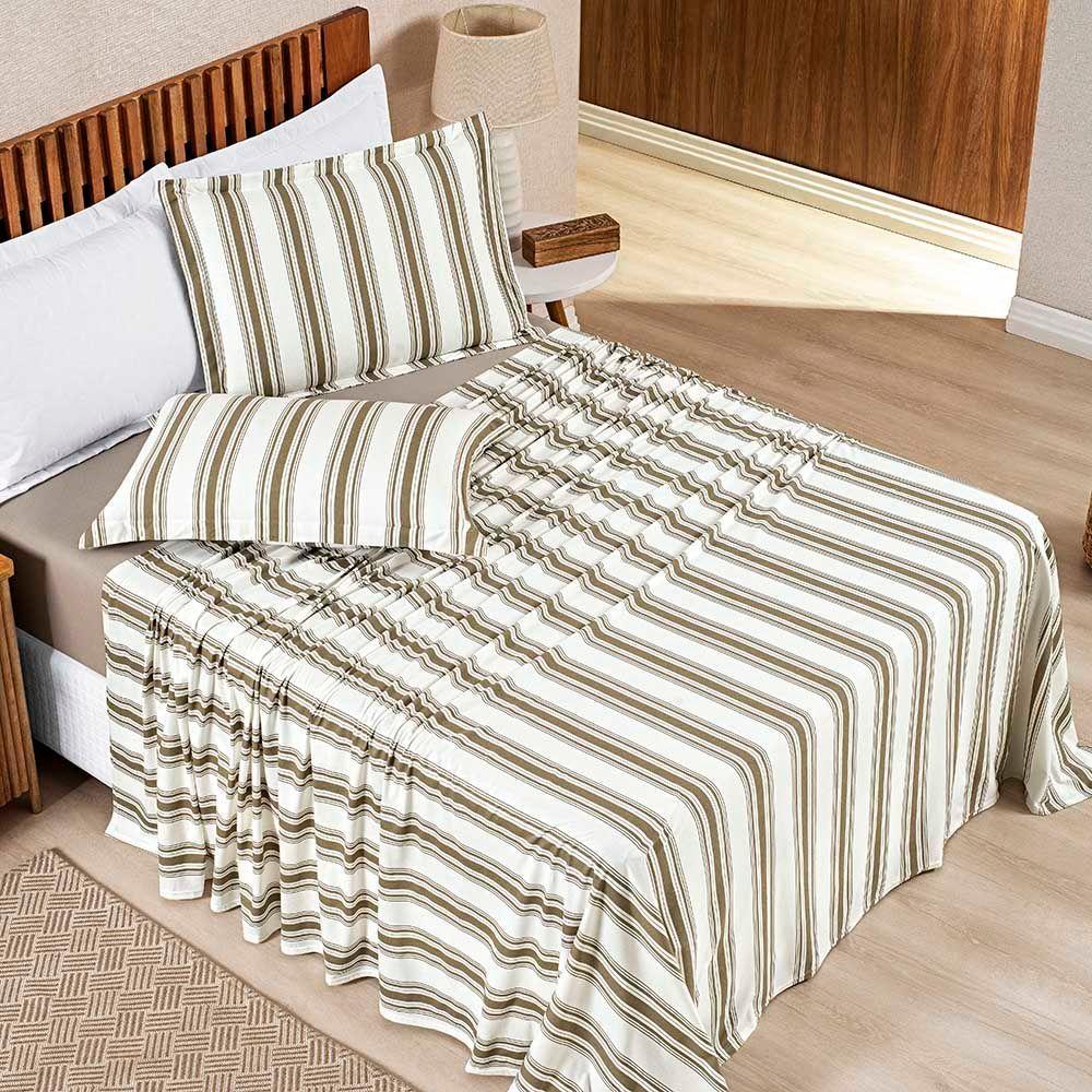 Jogo Cama Lençol Estilo Casal 100% Algodão 4 Peças - Cáqui - 1