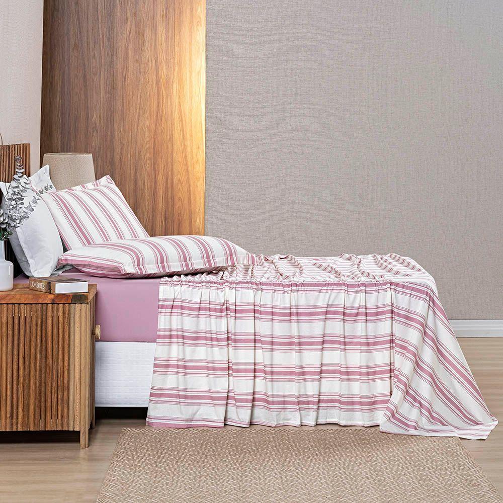Jogo Cama Lençol Estilo King 100% Algodão 4 Peças - Rosa - 3