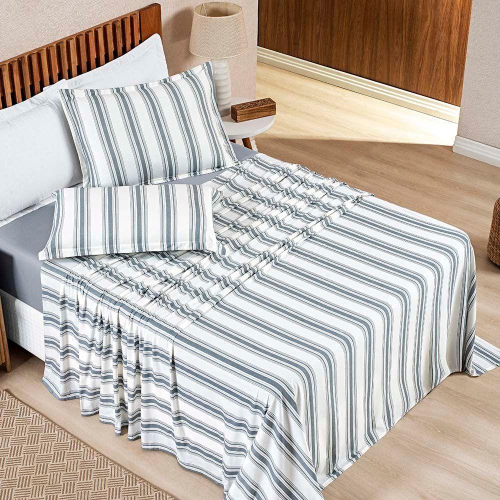 Jogo Cama Lençol Estilo Casal 100% Algodão 4 Peças - Cinza - 1