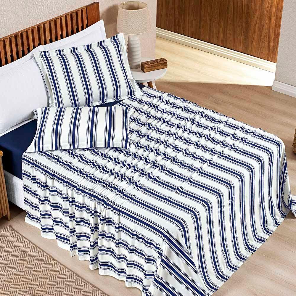 Jogo Cama Lençol Estilo King 100% Algodão 4 Peças - Marinho - 1