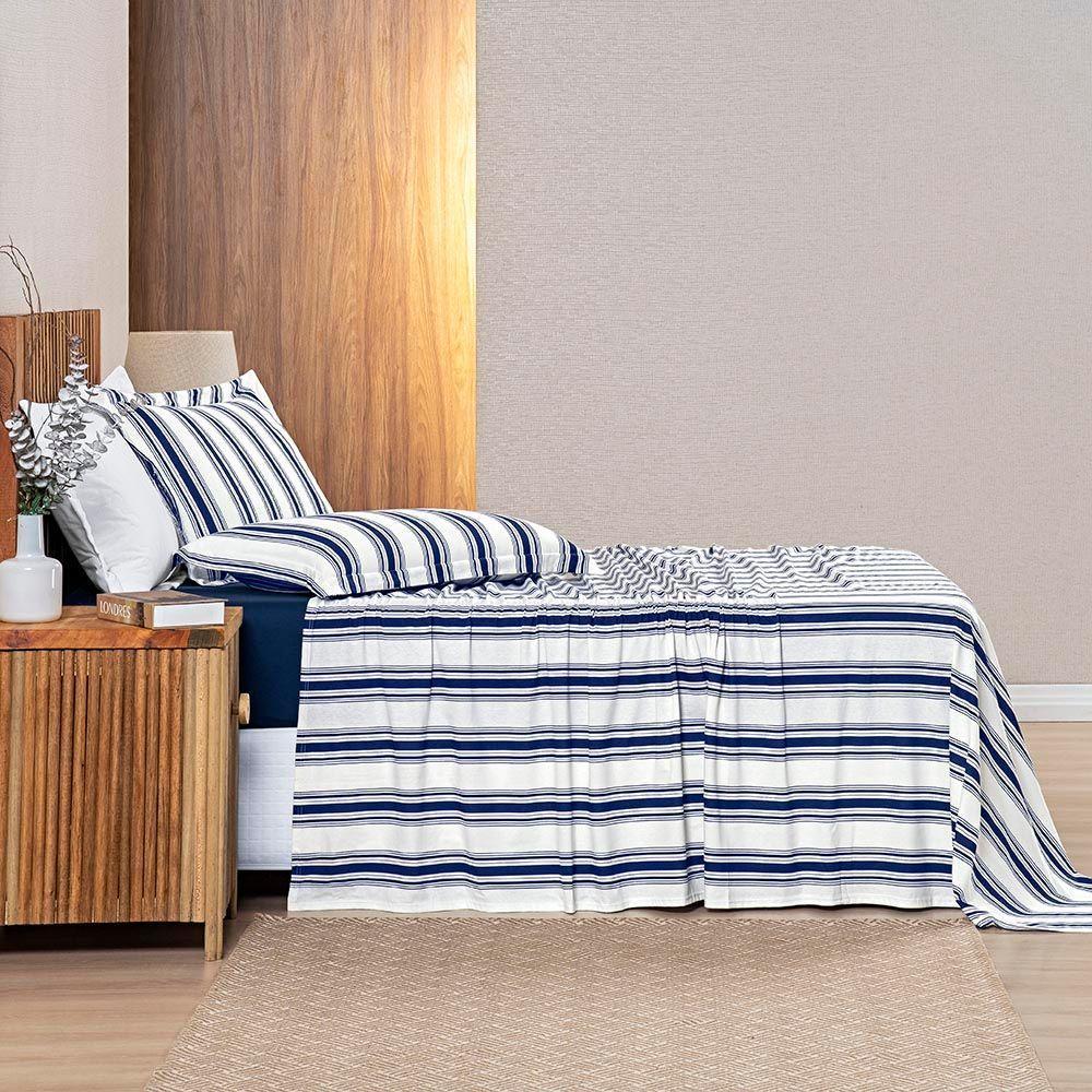 Jogo Cama Lençol Estilo King 100% Algodão 4 Peças - Marinho - 3