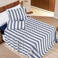 Jogo Cama Lençol Estilo King 100% Algodão 4 Peças - Marinho - 1