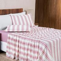 Jogo Cama Lençol Estilo Casal 100% Algodão 4 Peças - Rosa - 2