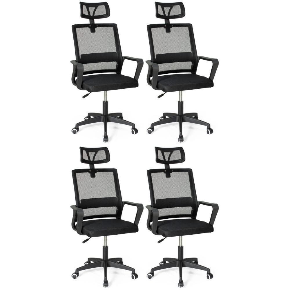 Kit 4 Cadeiras De Escritório Giratória Executiva Pro Com Regulagem De Altura - Preto - 2