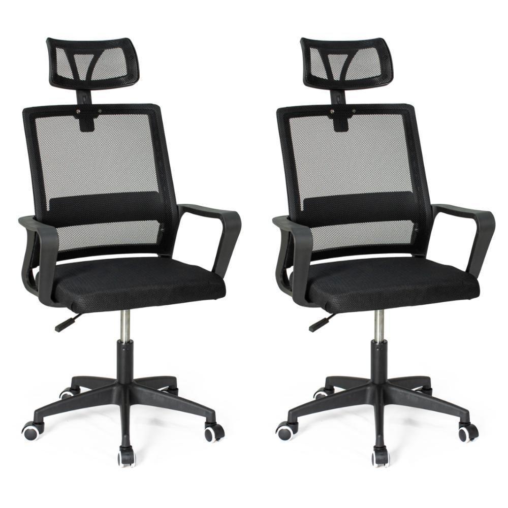Kit 2 Cadeiras De Escritório Giratória Executiva Pro Com Regulagem De Altura - Preto - 1
