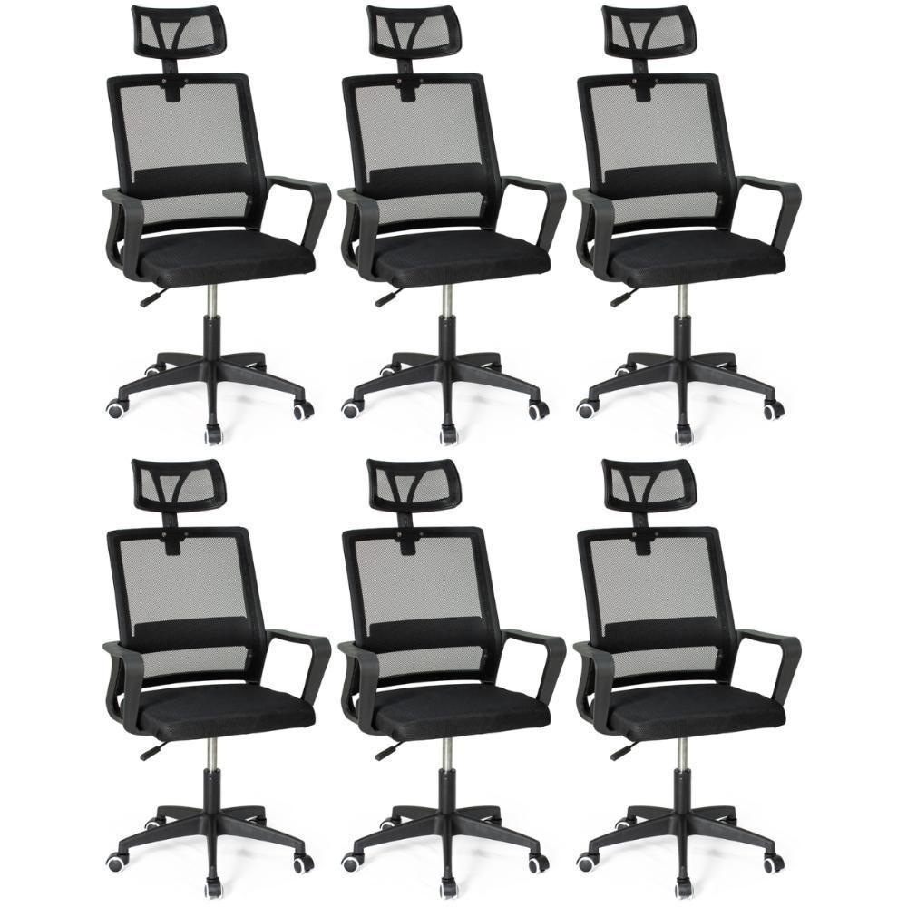Kit 6 Cadeiras De Escritório Giratória Executiva Pro Com Regulagem De Altura - Preto - 2