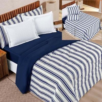 Coordenado Edredom Com Lençol Estilo King 5 Peças - Marinho