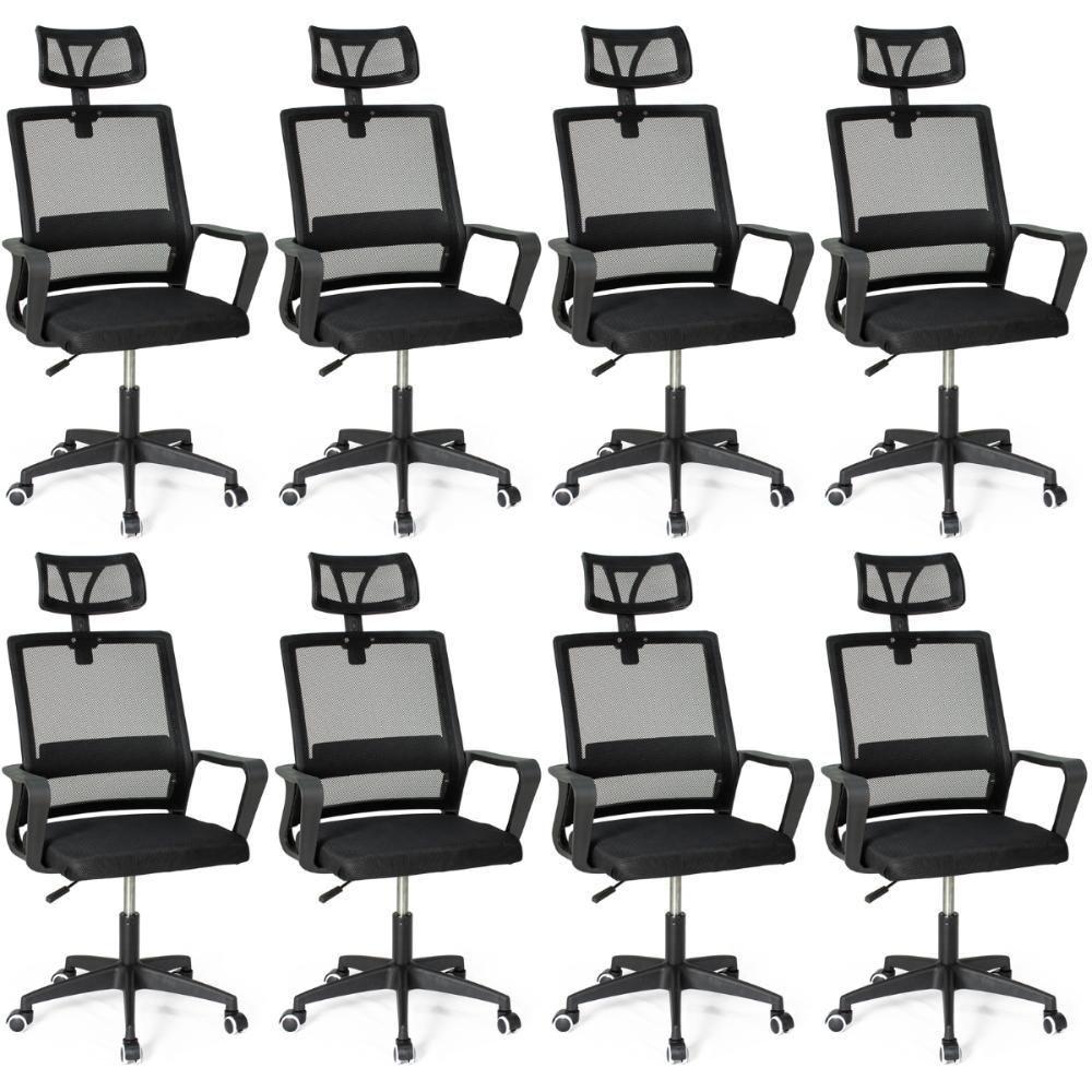 Kit 8 Cadeiras De Escritório Giratória Executiva Pro Com Regulagem De Altura - Preto - 2