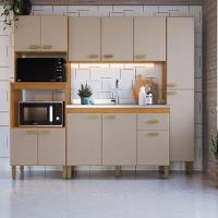 Cozinha Modulada Compacta Fidelitá Mariana 4 Peças 220cm 12 Portas 1 Gaveta Sem Tampo Freijó/camurça - 1