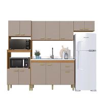 Cozinha Modulada Compacta Fidelitá Mariana 4 Peças 245cm 12 Portas 1 Gaveta Sem Tampo Freijó/camurça