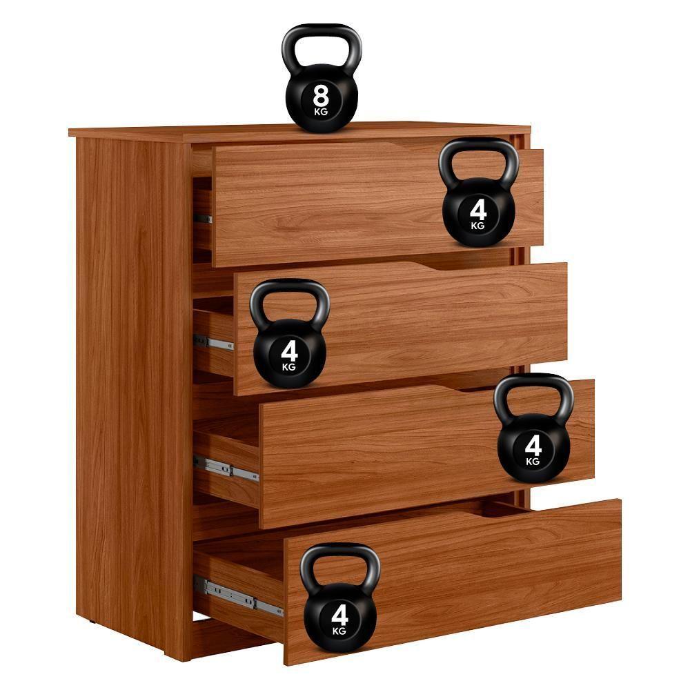 Comoda 04 Gavetas Corrediças Telescopicas Atria Nogueira Touch Demartez Nogueira Touch - 1