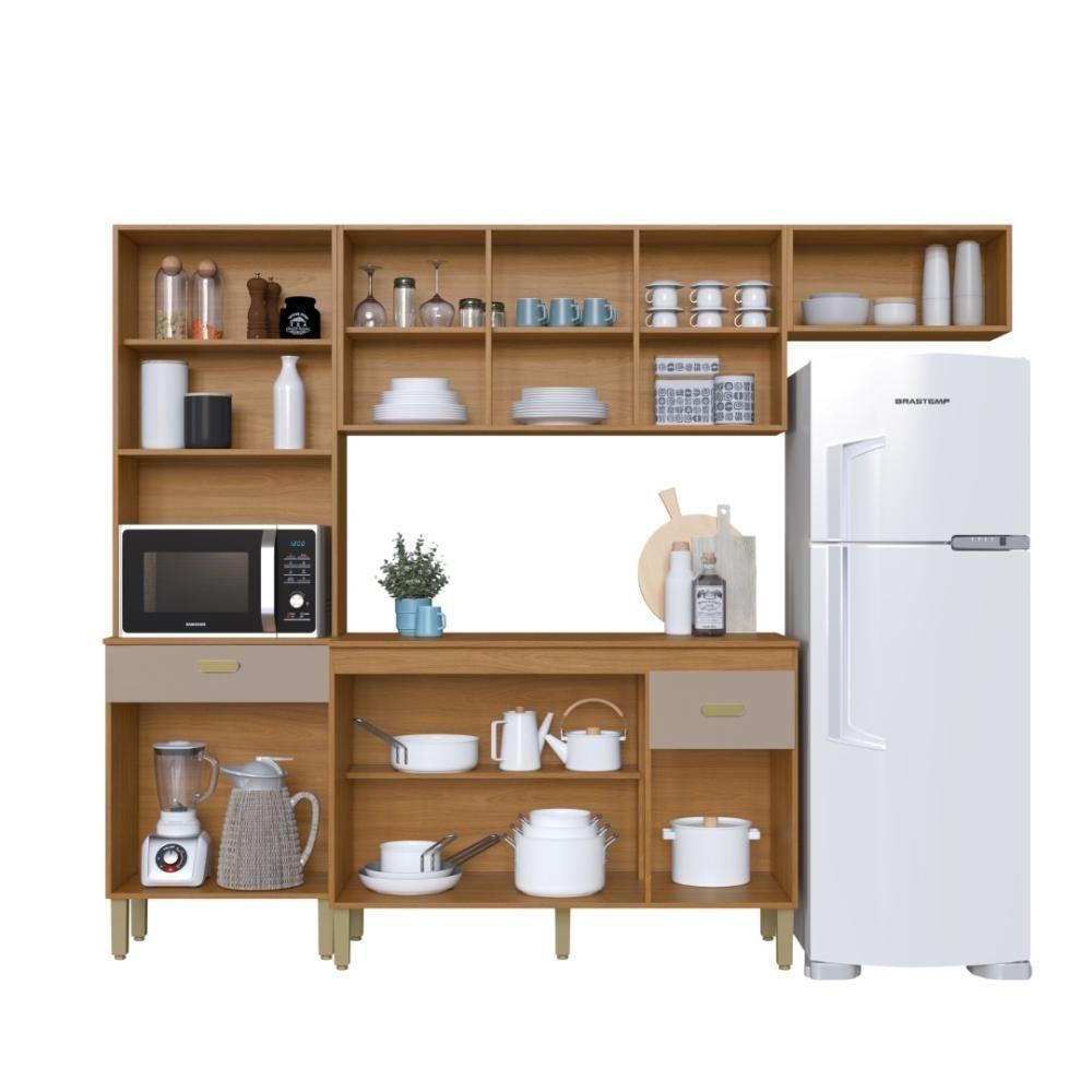 Cozinha Modulada Compacta Fidelitá Mariana 4 Peças 240cm 12 Portas 2 Gavetas Com Tampo Freijó/camurça - 2