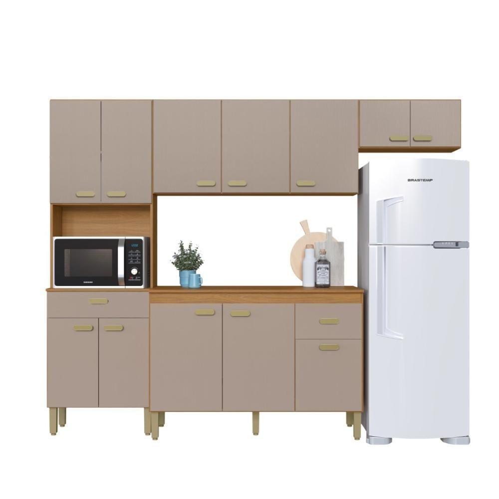 Cozinha Modulada Compacta Fidelitá Mariana 4 Peças 240cm 12 Portas 2 Gavetas Com Tampo Freijó/camurça - 4