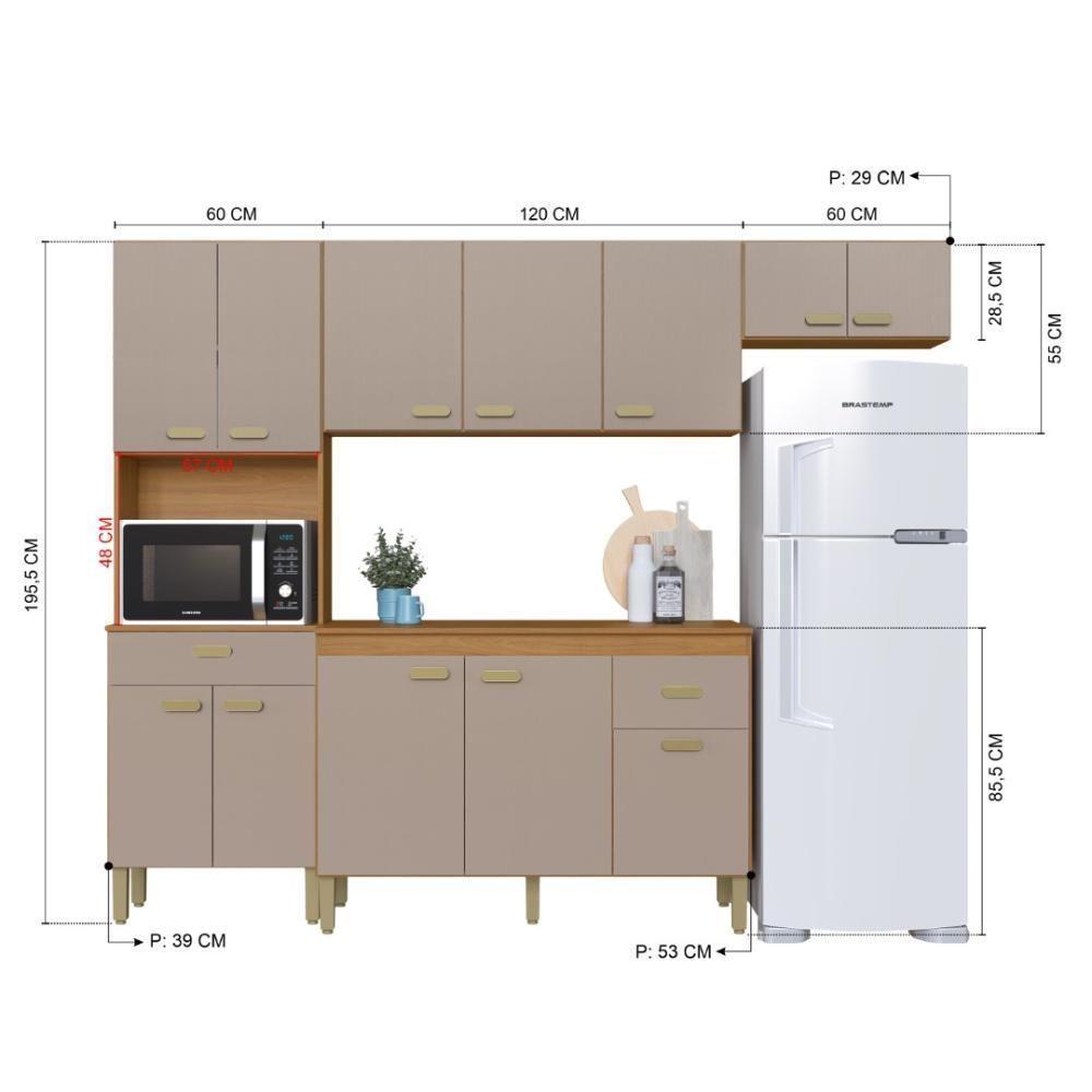 Cozinha Modulada Compacta Fidelitá Mariana 4 Peças 240cm 12 Portas 2 Gavetas Com Tampo Freijó/camurça - 8