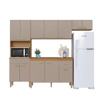 Cozinha Modulada Compacta Fidelitá Mariana 4 Peças 240cm 12 Portas 2 Gavetas Com Tampo Freijó/camurça