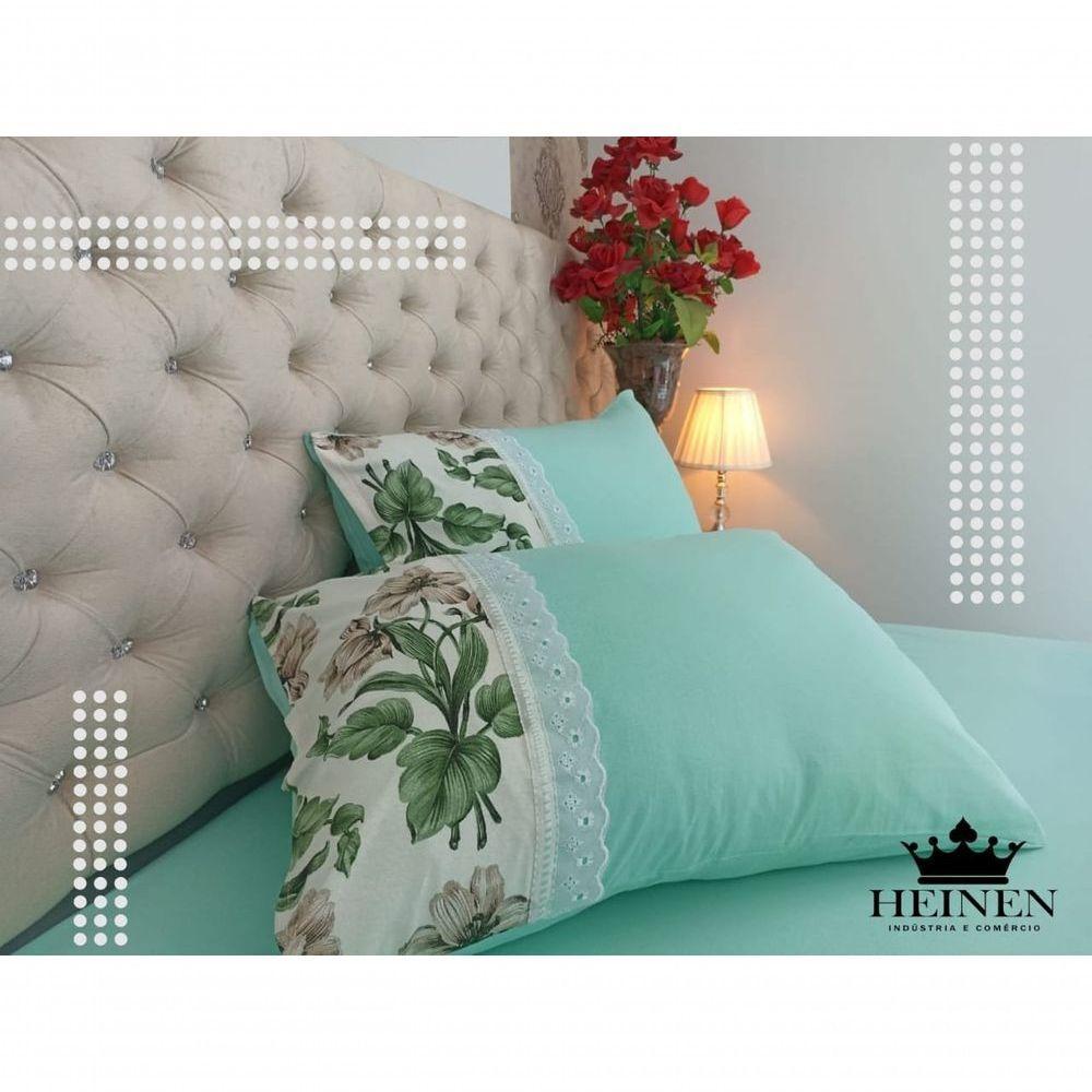 Jogo De Cama Casal 3 Pçs Em Malha 100% Algodão Verde - 2