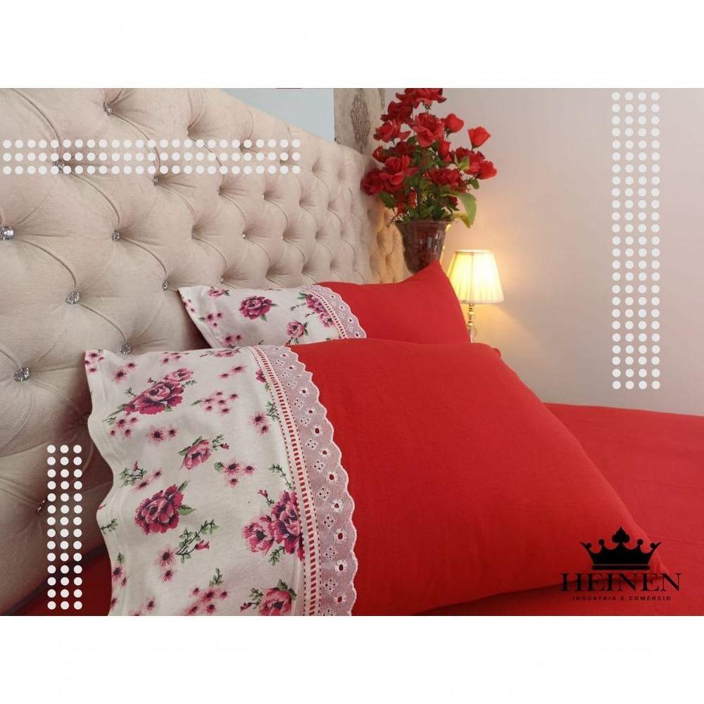 Jogo De Cama Casal 3 Pçs Em Malha 100% Algodão Vermelho - 2
