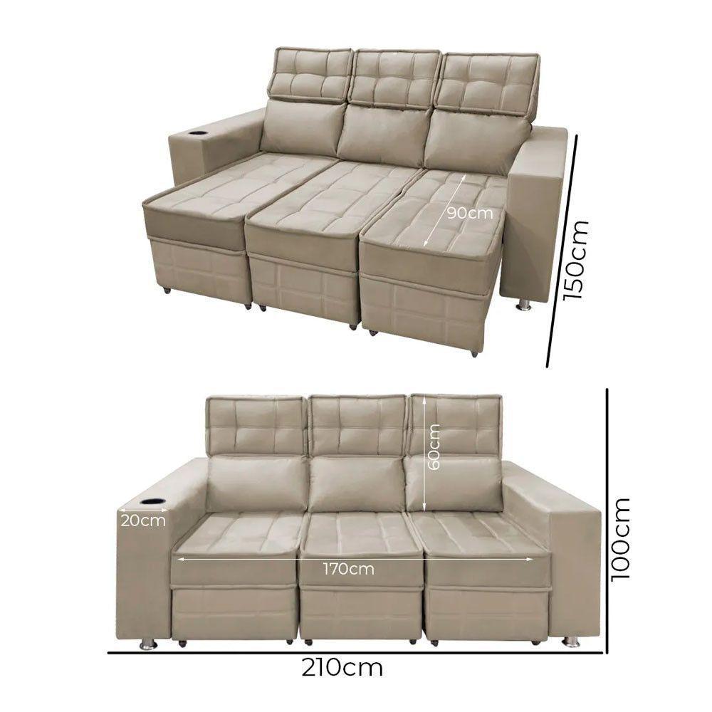 Sofá Retrátil E Reclinável 3 Lugares Londres Speciale Home Bege - 3