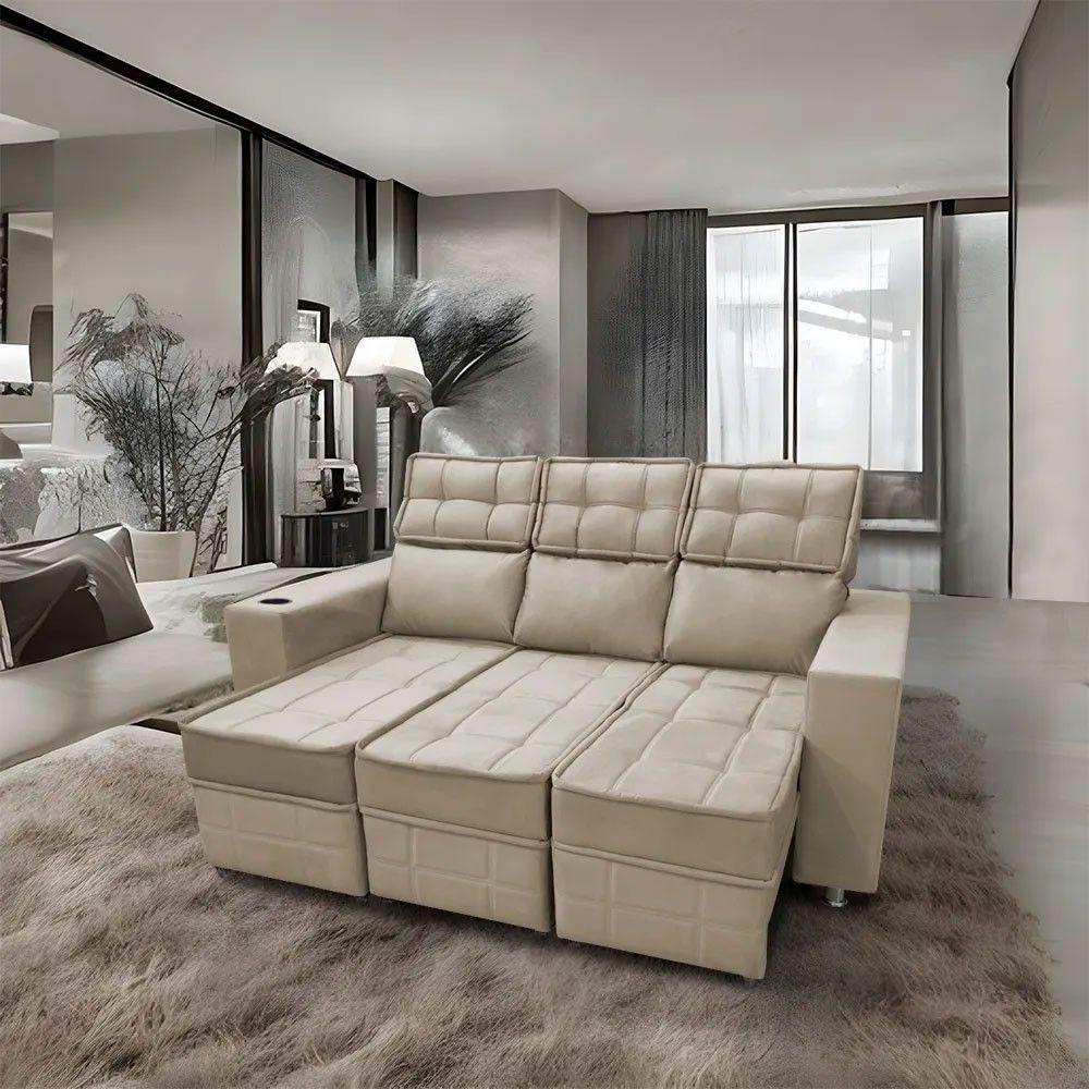 Sofá Retrátil E Reclinável 3 Lugares Londres Speciale Home Bege - 5