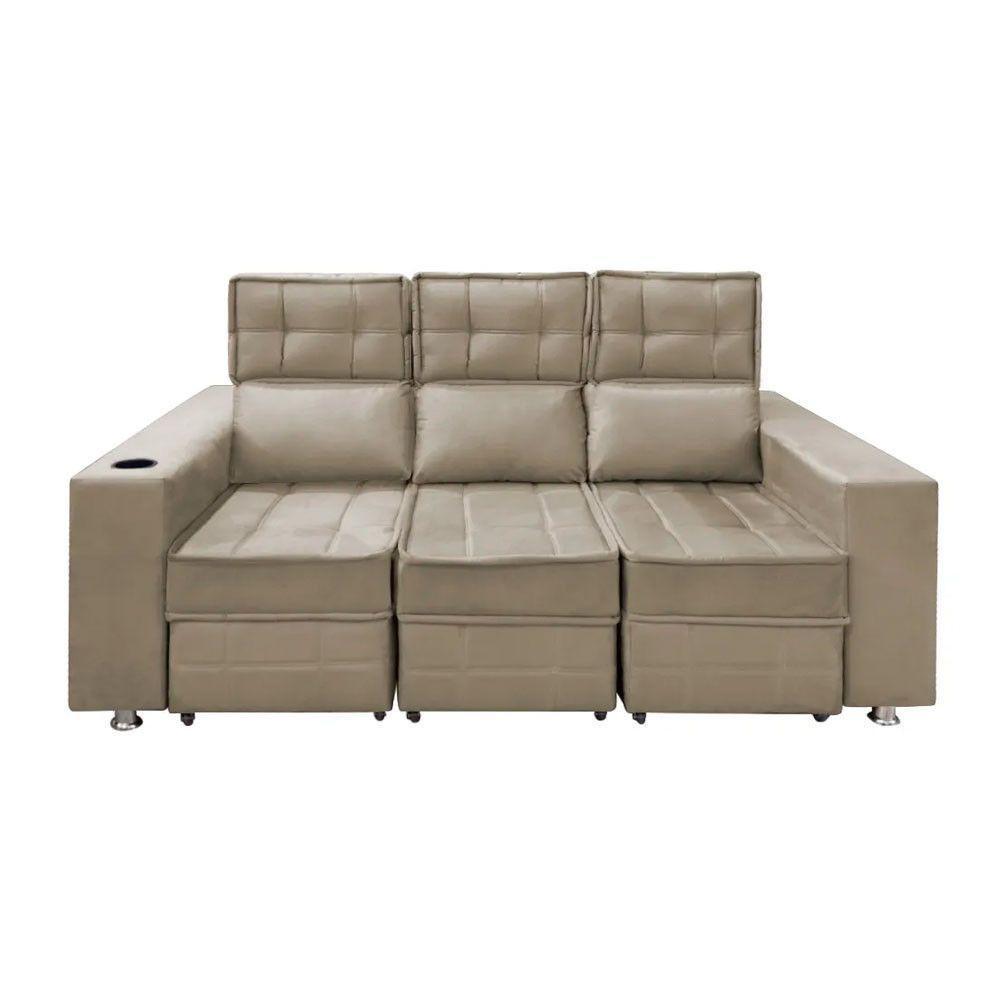 Sofá Retrátil E Reclinável 3 Lugares Londres Speciale Home Bege - 6